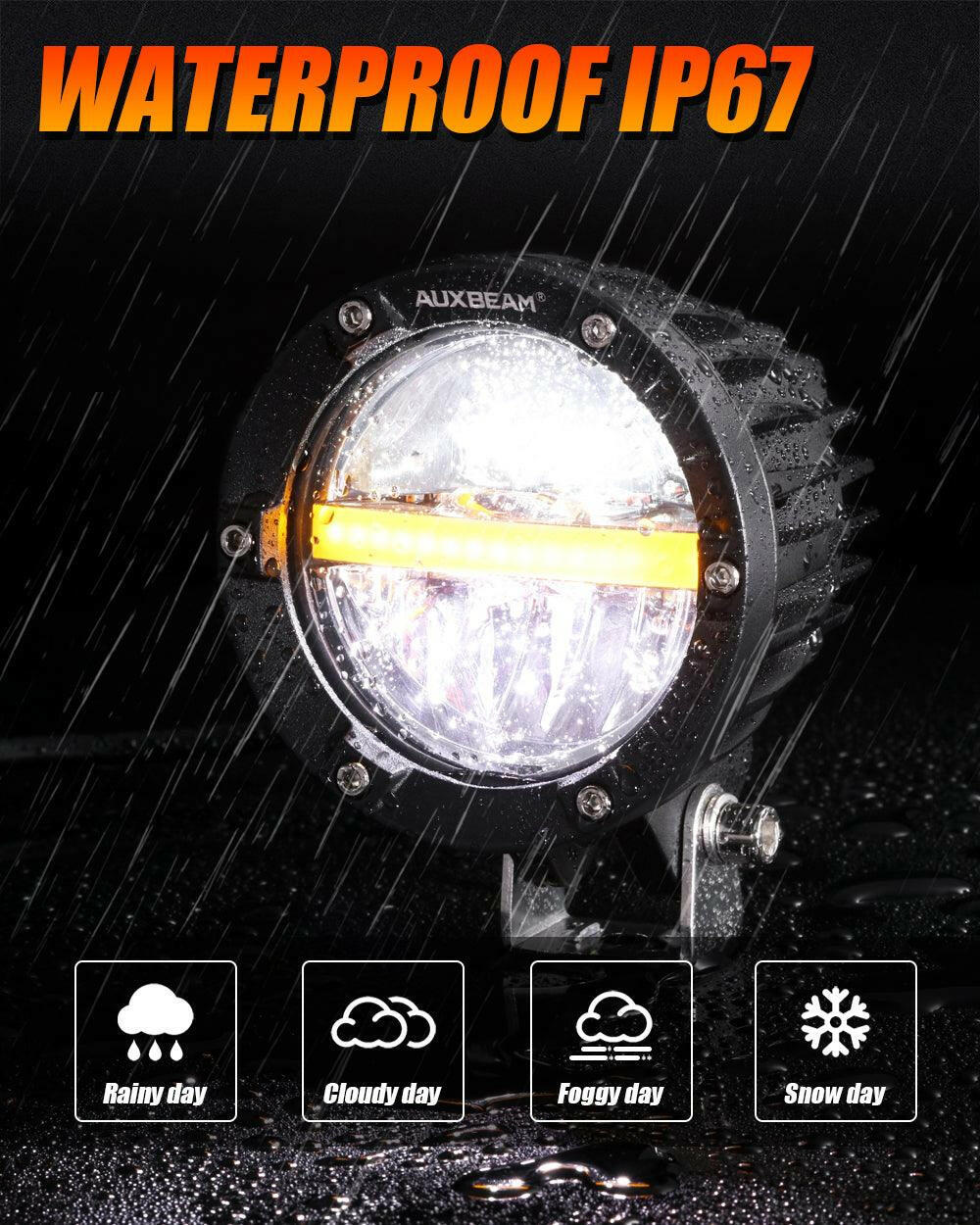 AUXBEAM 4 INCH 110W 11000LM LED PODS OFFROAD LED DRIVING LIGHTS WITH AMBER DRL