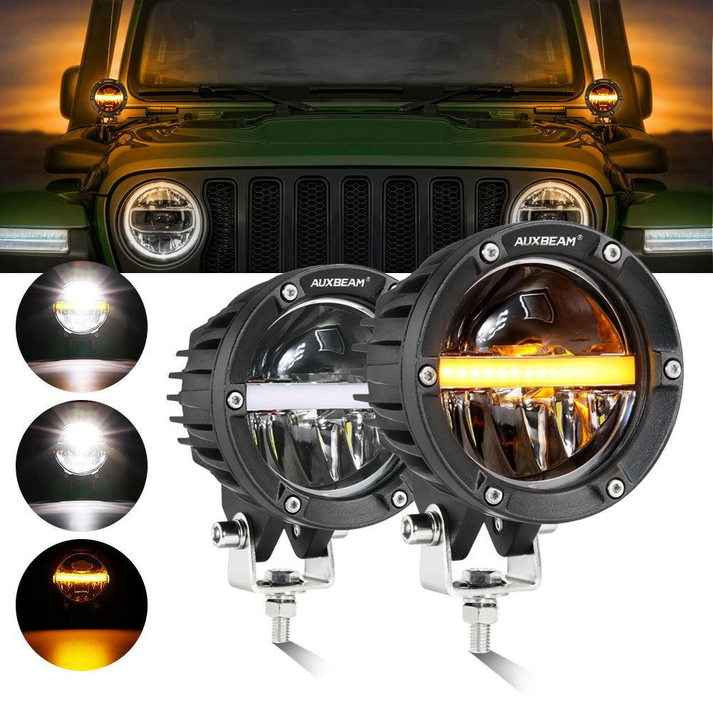 AUXBEAM 4 INCH 110W 11000LM LED PODS OFFROAD LED DRIVING LIGHTS WITH AMBER DRL
