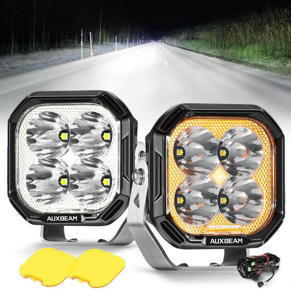 Auxbeam Color Play 3″ 100W LED Pod Light Combo – White DRL + Amber Turn Signal